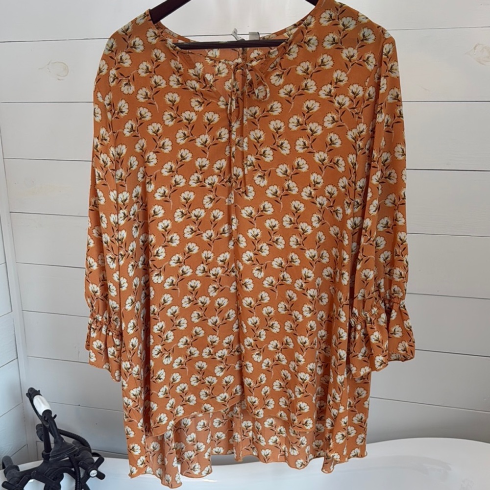 CATO Cotton Print Sheer Top